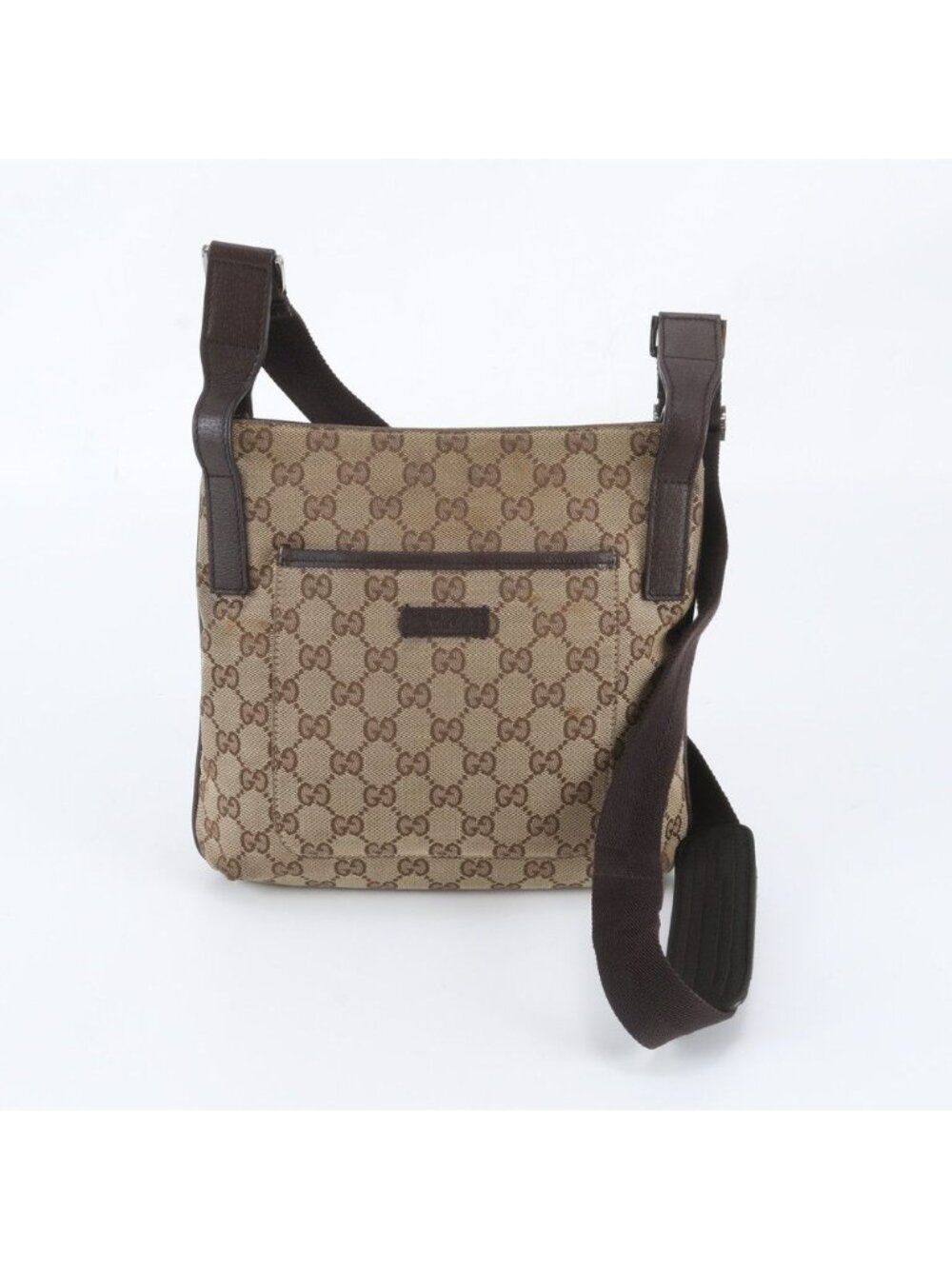 Gucci GG Canvas Leather Shoulder Bag Crossbody Hand Tote Brown